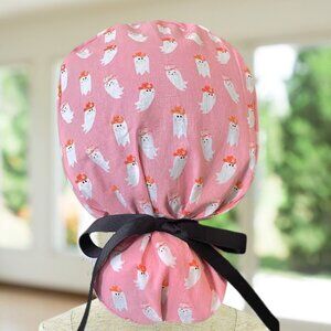 Western Ghosts in Pink~ Ponytail Scrub Cap, Surgical Hat, OR, CNA, NP, MD